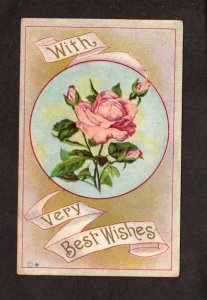 With Best Wishes Greetings Postcard Pink Rose Flowers Embossed