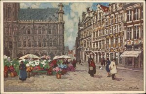 Brussels Belgium Grand Place Red Star Line Cruise Ships Vintage Postcard