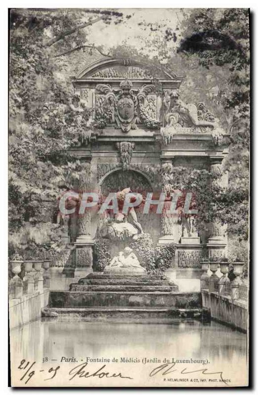 Old Postcard Paris Medicis Fountain Luxembourg Gardens