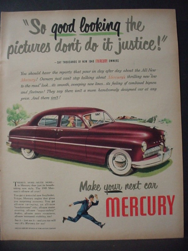 1948 1949 Mercury Car Purple V-Type 8 Cylinder Family Vintage Print Ad 12754