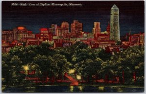 Night View Skyline Minneapolis Minnesota MN Loring Park Foshay Tower Postcard