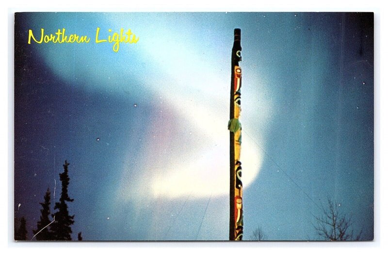 Northern Lights Alaska Postcard Totem Pole Campus Of University Of Alaska