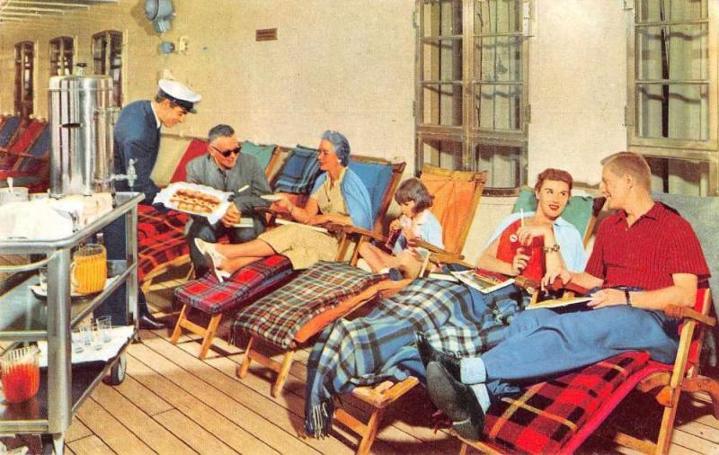 Home Lines SS Homeric Life on Deck Vintage Postcard J69507