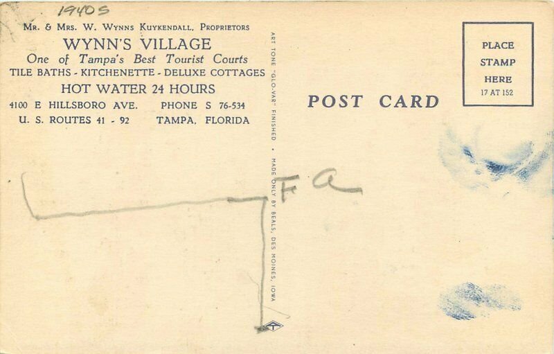 Beals 1940s Wynn's Village Tampa Florida Roadside Postcard 12511