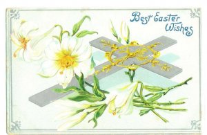1909 TUCK'S EASTER POSTCARD SERIES #112 CROSS & FLOWERS VINTAGE POSTCARD 