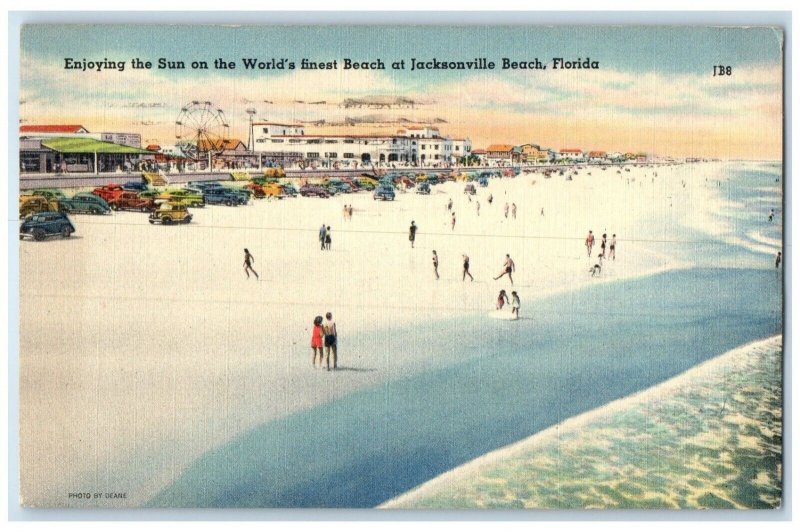 1951 Enjoying Sun World's Finest Beach Sand Jacksonville Beach Florida Postcard