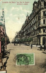 argentina, BUENOS AIRES, Avenida de Mayo en Dia de Fiesta (1910) Postcard