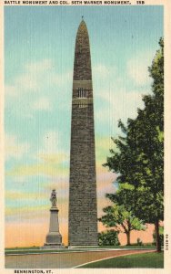 Vintage Postcard 1930s Battle & Col. Seth Warner Monument Bennington Vermont VT
