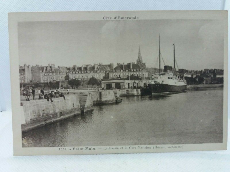 Vintage Postcard Saint Malo France Le Basin  et  la Gare Maritime Cote d'Emeraud