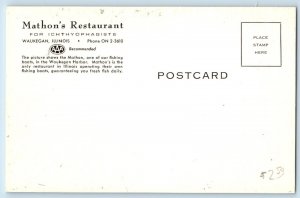 Waukegan Illinois IL Postcard Mathon's Restaurant Ichthyophagists c1940 Vintage