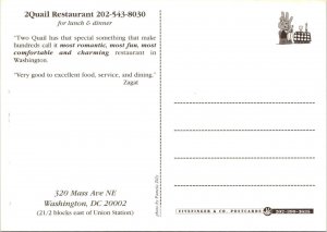 Washington, DC ~ 2QUAIL RESTAURANT Interior View  4X6 Advertising Postcard