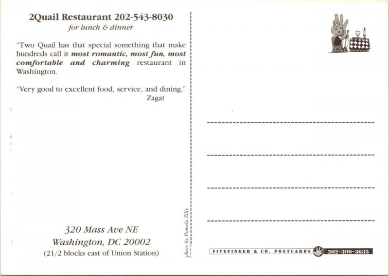 Washington, DC ~ 2QUAIL RESTAURANT Interior View  4X6 Advertising Postcard