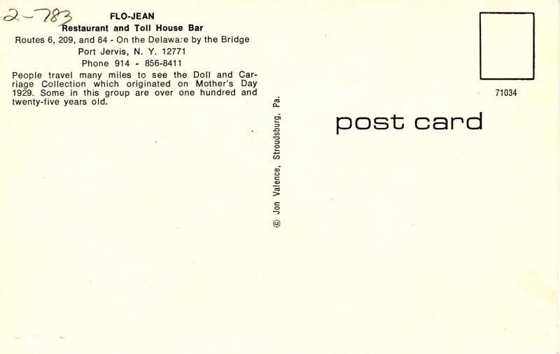 NY - Port Jervis. Flo-Jean Restaurant & Toll House Bar. Doll & Carriage Colle...