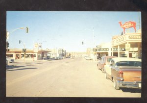 HOLBROOK ARIZONA ROUTE 66 DOWNTOWN STREET SCENE OLD CARS STORES POSTCARD AZ.