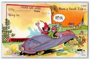 c1940's It's Been A Swell Trip Jefferson City Iowa Cartoon Illustration Postcard