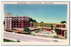 Reno Nevada NV Postcard Bird's Eye View Of Riverside Hotel c1940's Vintage Cars