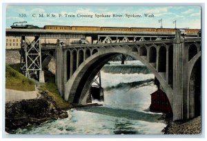 c1910's C.M. St. P Train Crossing Spokane River Spokane Washington WA Postcard