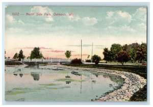 View Of North Side Park Showing Bridge Oshkosh Wisconsin WI Antique Postcard 