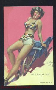 RISQUE MUTOSCOPE CARD SEXY PINUP PRETTY GIRL VINTAGE POSTCARD LOAD OF THIS