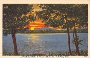 Beach Lake Pennsylvania Sunset Waterfront Greeting Antique Postcard K83565