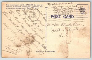 1942 WW2  US Navy  Mine Layer  USS Ramsay  #124  Postcard  1950