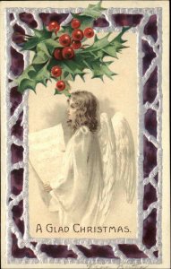 Christmas - Angel w/ Sheet Music Purple Silver Border c1910 Postcard