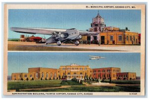 Kansas City Missouri MO Postcard Municipal Airport Administration Bldg. c1940's