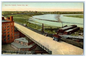 c1910 Train Railroad Inter-City Viaduet Kansas City Missouri MO Antique Postcard