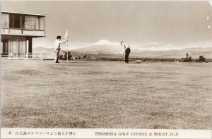 Enoshima Golf Course Japan Mount Fuji Golfers Unused Real Photo Postcard G34