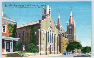 SHENANDOAH, PA ~ Churches ST. JOHNS EVANGELICAL & St. George Lithuanian Postcard