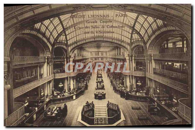 Old Postcard Bank Credit Lyonnais Paris Grande Entree dome safes rooms