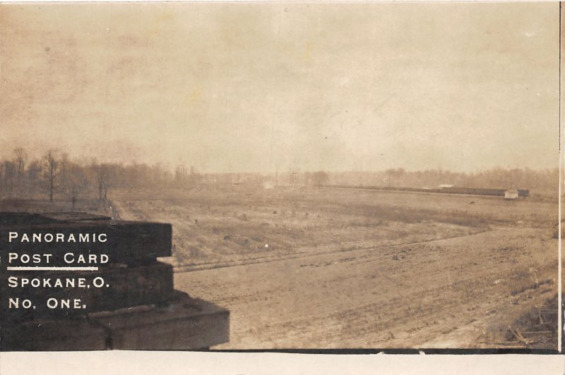 J30/ Spokane Ohio RPPC Postcard c1910 Panoramic View Railroad Fields  67