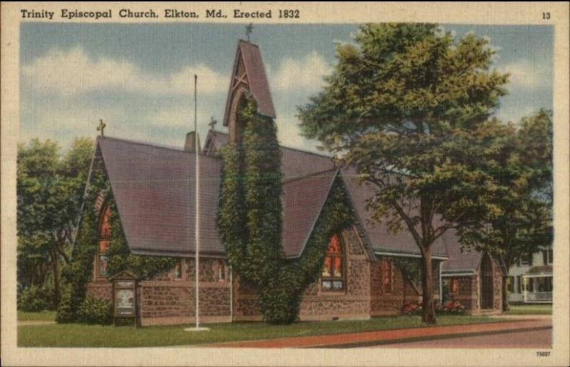 Elkton MD Episcopal Church Linen Postcard