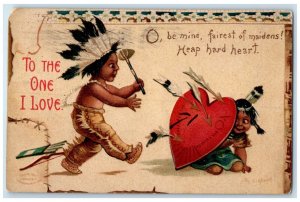Valentine Native American Indian Heart Ellen Clapsaddle Artist Signed Postcard