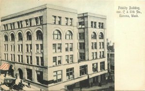 C-1910 Hand Colored Fidelity Bldg Streets Tacoma Washington Postcard 21-3720