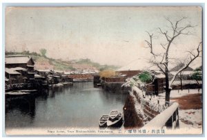 1908 Snow Scene Near Nishino Hashi Yokohama Japan Antique Posted Postcard