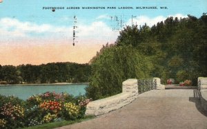Vintage Postcard 1946 Footbridge Across Washington Park Lagoon Milwaukee Wis. WI