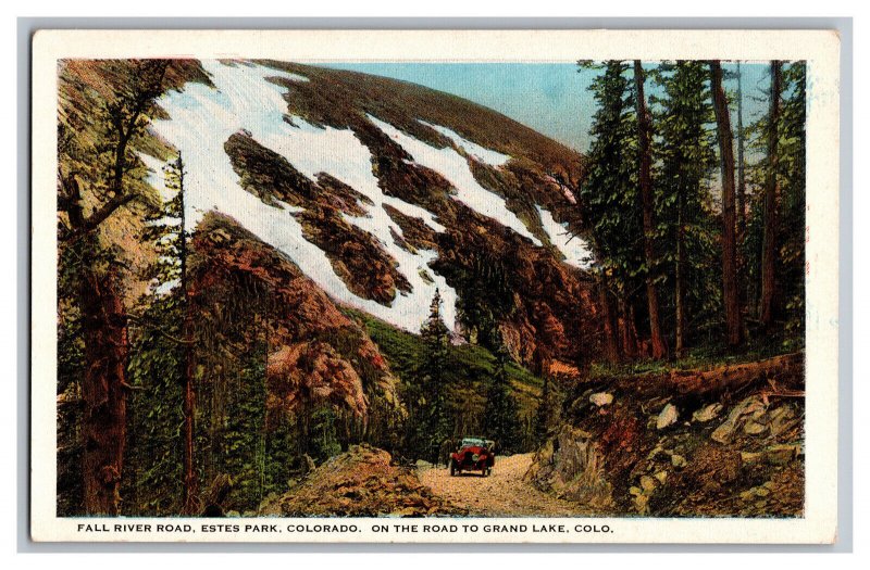 Postcard CO Fall River Road Estes Park Colorado Automobile On Road To Grand Lake 