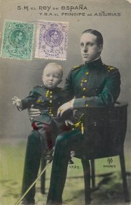 Spain royalty (1908) King Alfonso XIII and the Prince of Asturias photo postcard
