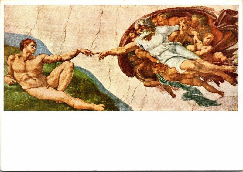 Bruckmanns picture card Michelangelo Buonarroti Adam's Creation Vintage Postcard