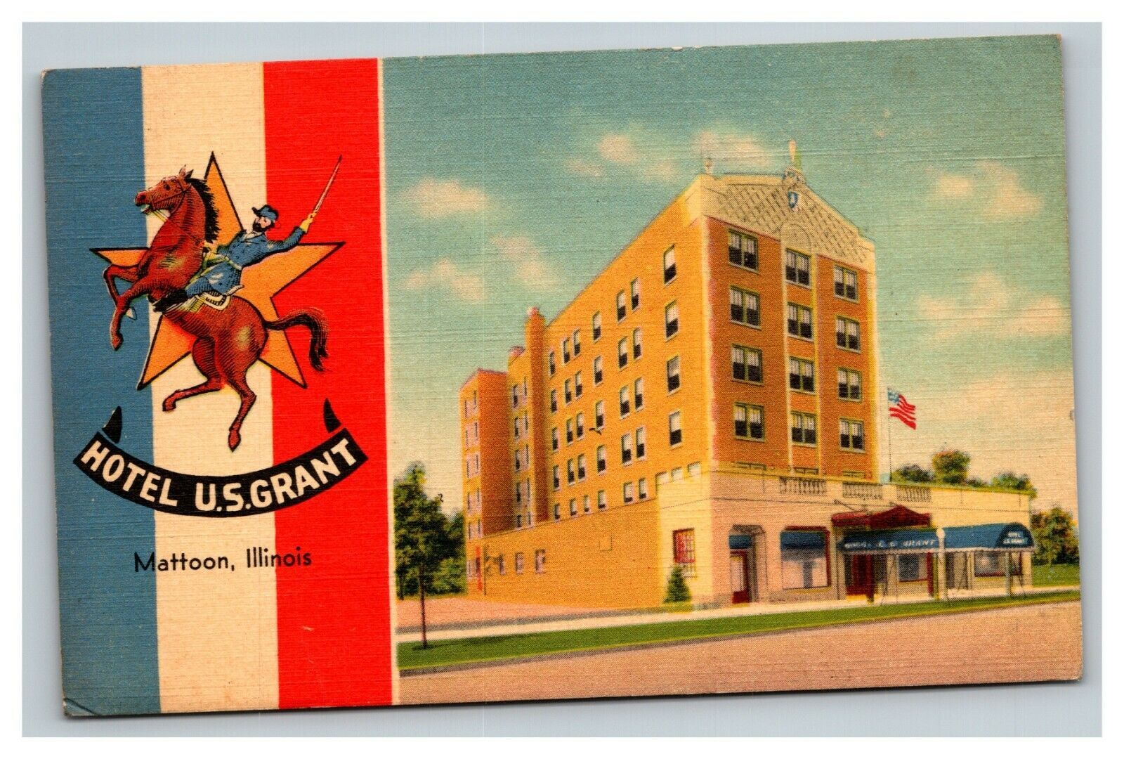Vintage 1940's Advertising Postcard Hotel U.S. Grant Mattoon Illinois
