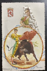 Spain Mint Hand Made Postcard Silk Bull Fight Andalucia