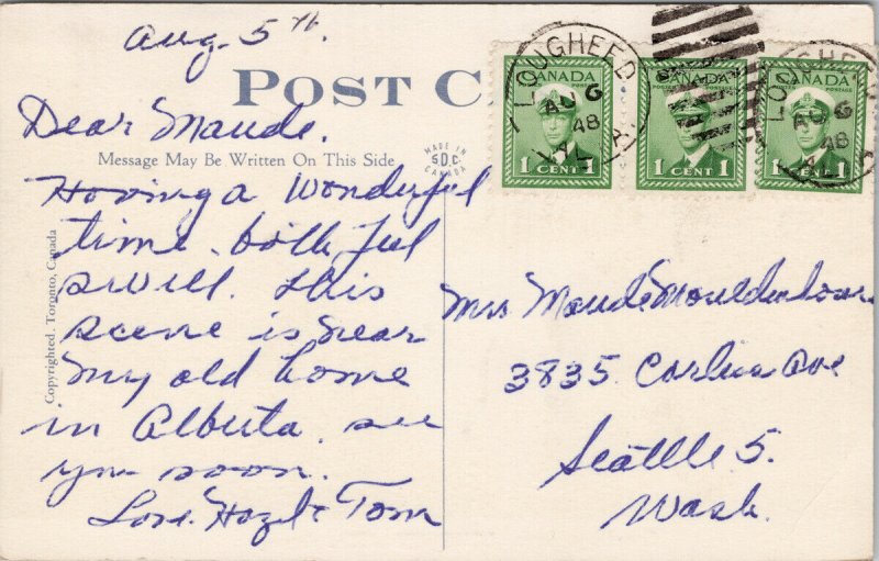 Greetings from Lougheed Alberta AB c1948 Postcard F53