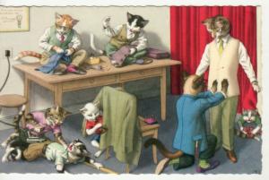 MAINZER DRESSED CATS  TAILOR, FASHION postcard 4894