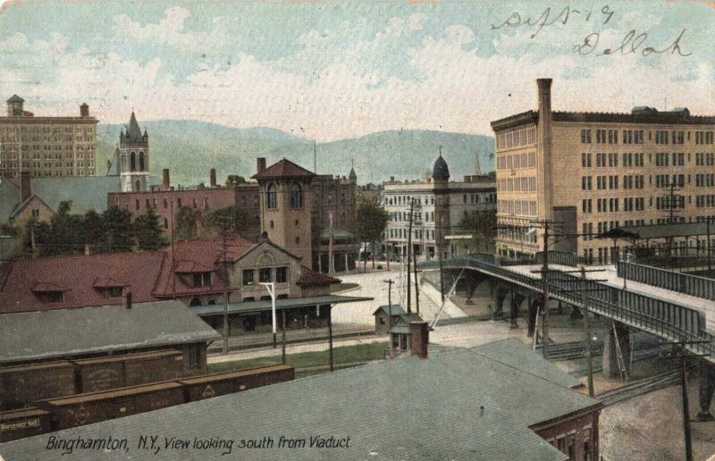 Postcard View Looking South from Viaduct Binghamton New York 