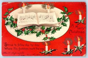 Ellen Clapsaddle Signed Postcard Christmas Holly Berries Candles Tannersville NY
