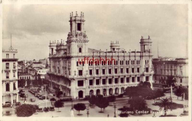 RPPC HAVANA, CUBA ASTURIANO CENTER vintage autos 1930's