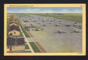 SACRAMENTO CALIFORNIA MATHER FIELD AIRPORT AVIATION LINEN VINTAGE POSTCARD