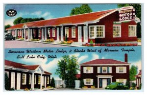 SALT LAKE CITY, UT~ Roadside Sorensen WESTERN MOTOR LODGE c1940s Linen  Postcard