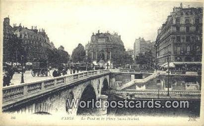 Le Pont et la Place Saint Michel Paris, France, Carte, Unused 